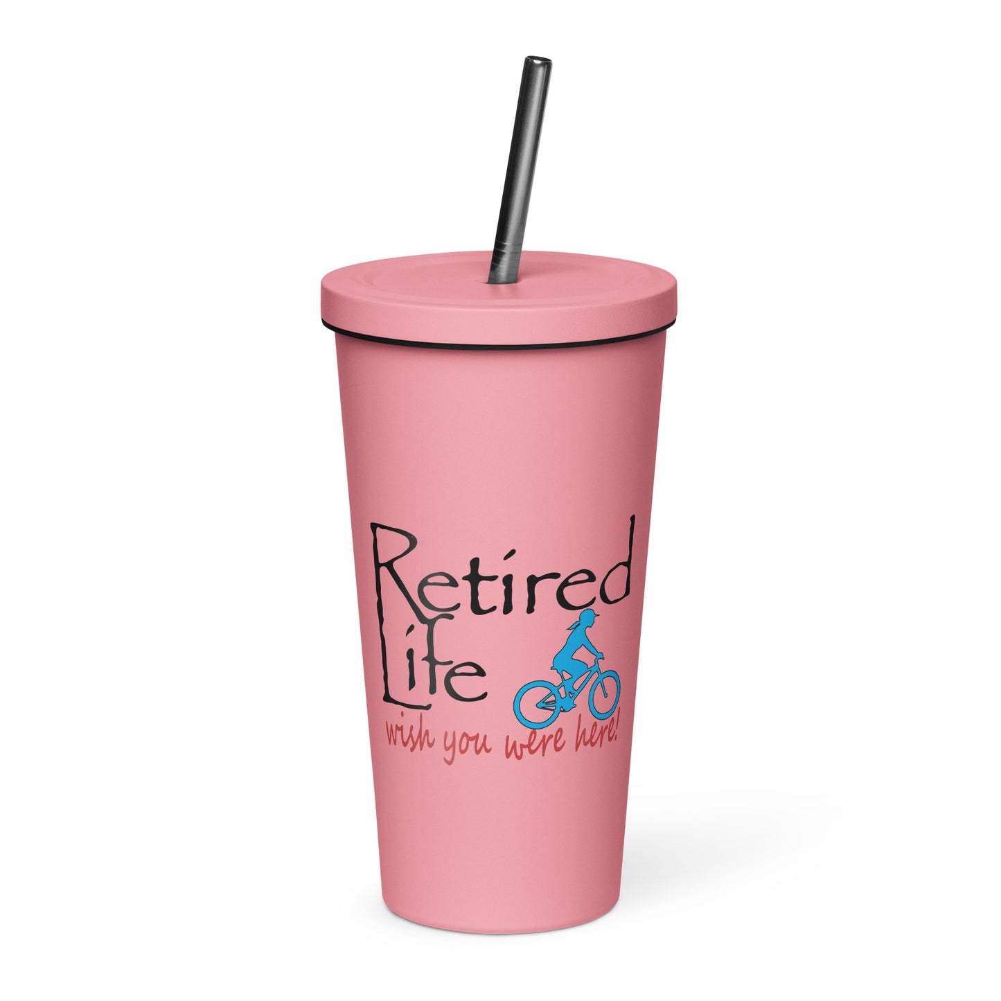 Insulated tumbler with a straw Mountain Bike Lady