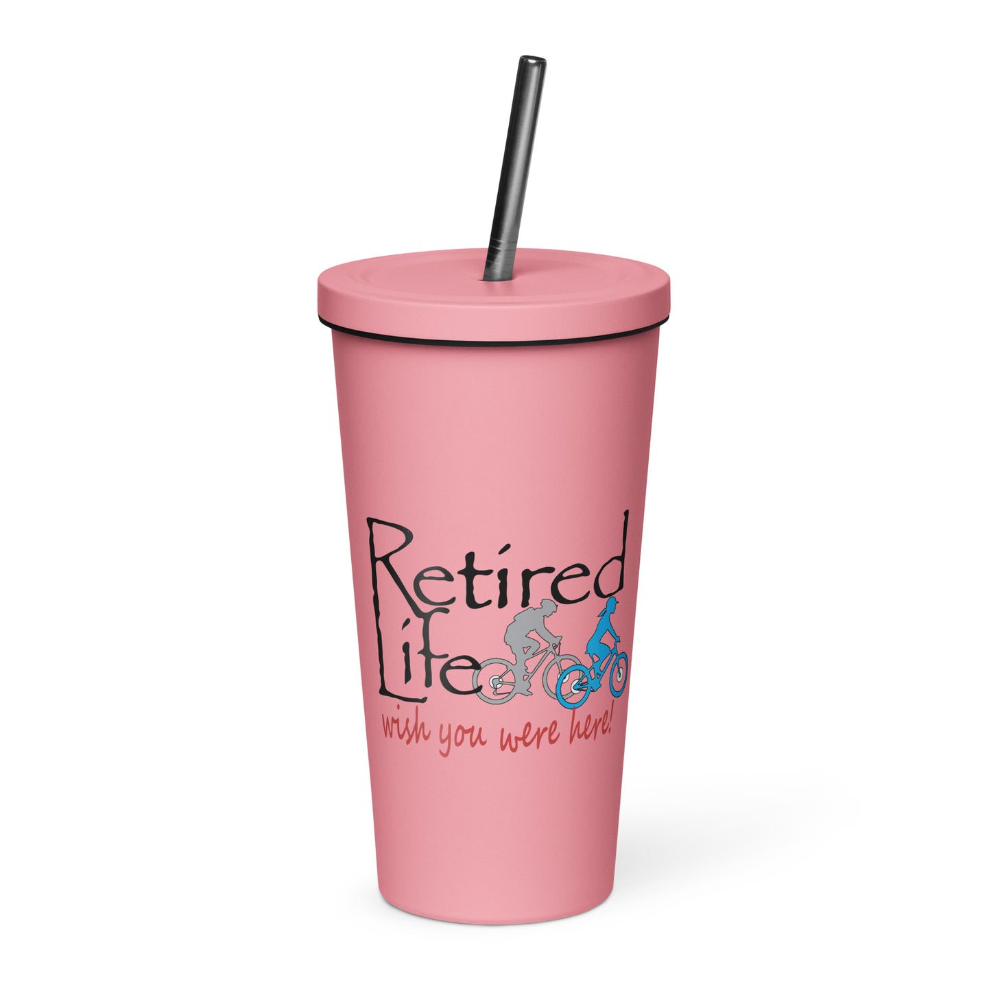 Insulated tumbler with a straw Mountain Bike Couple