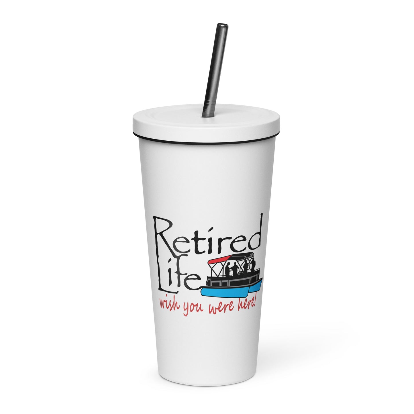 Insulated tumbler with a straw Pontoon Boat