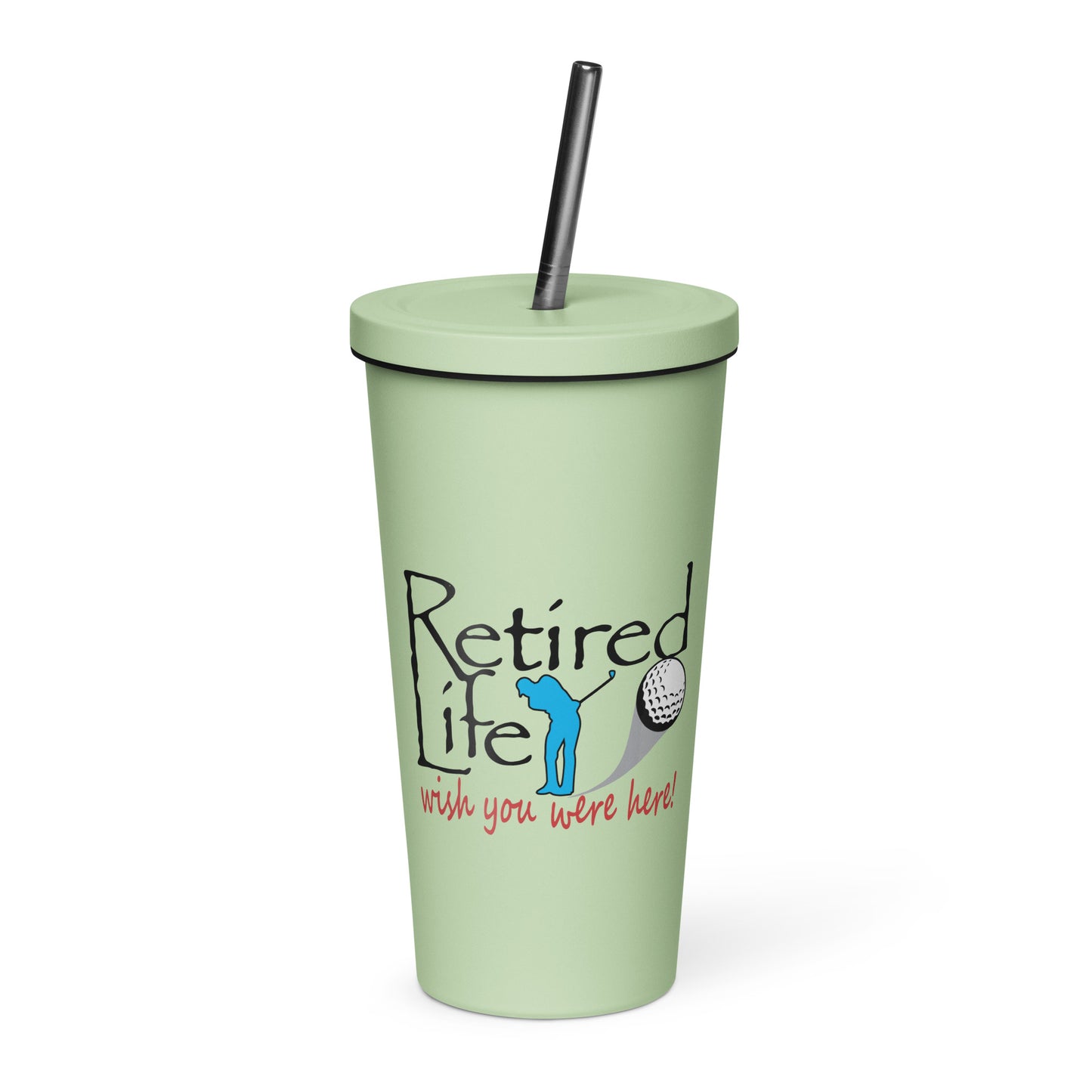 Insulated tumbler with a straw Man Golfer