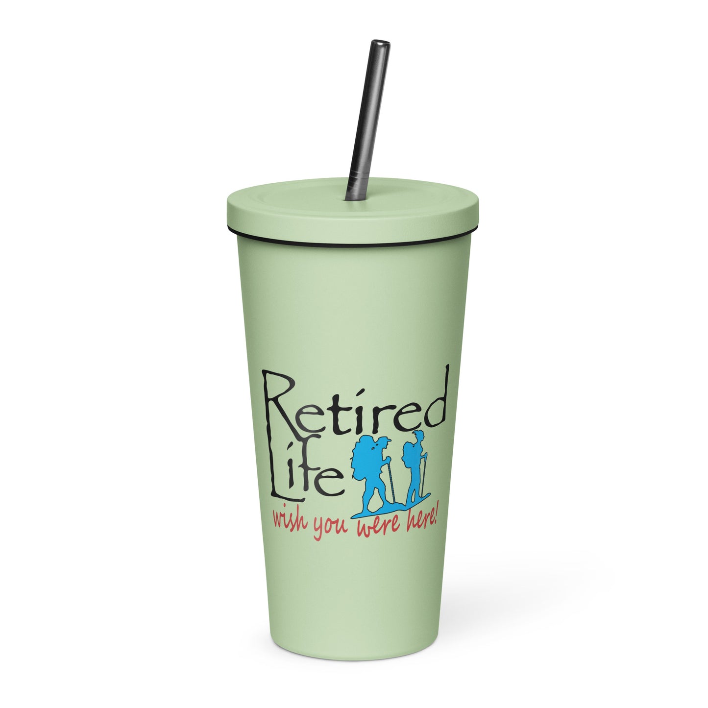 Insulated tumbler with a straw Hiking Couple