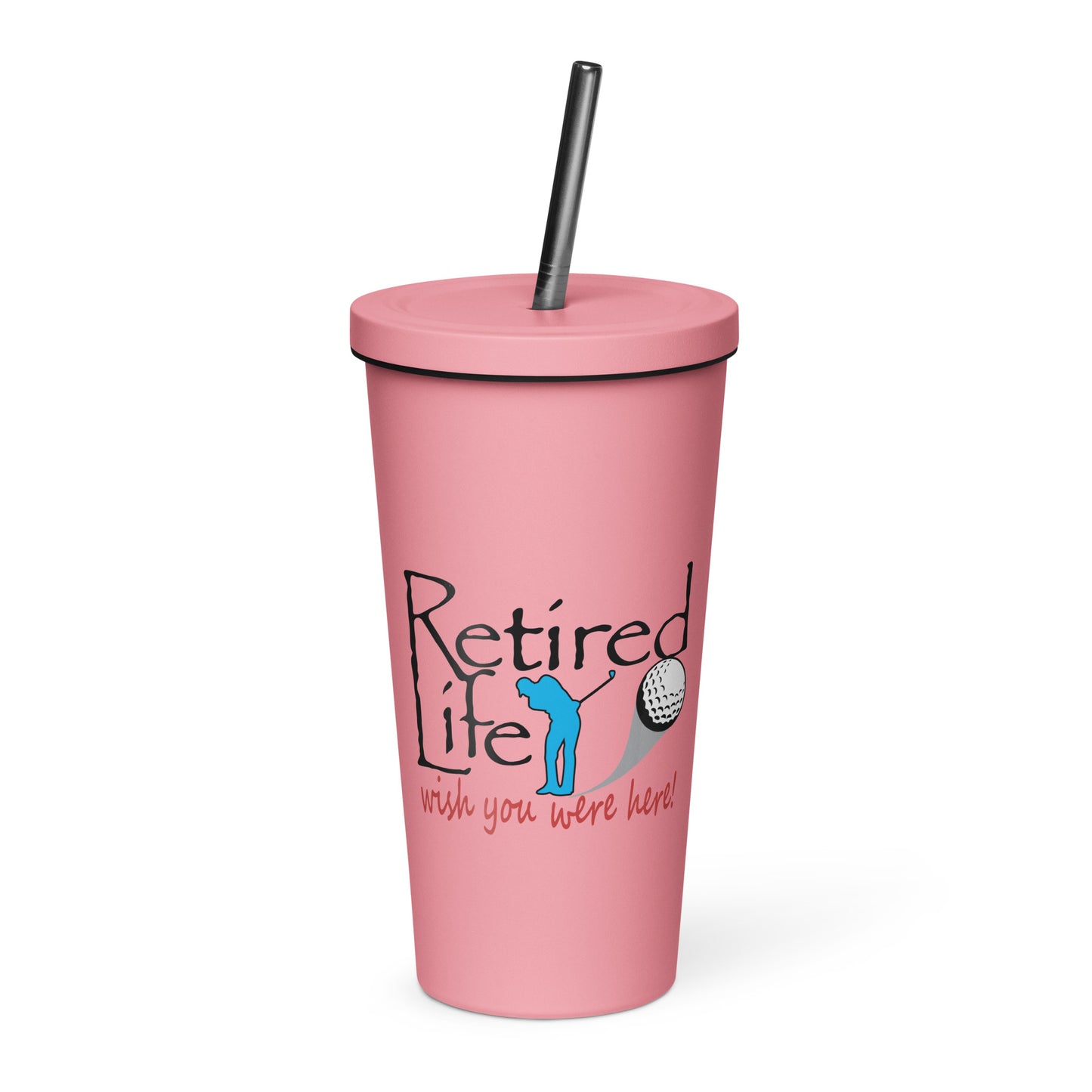 Insulated tumbler with a straw Man Golfer