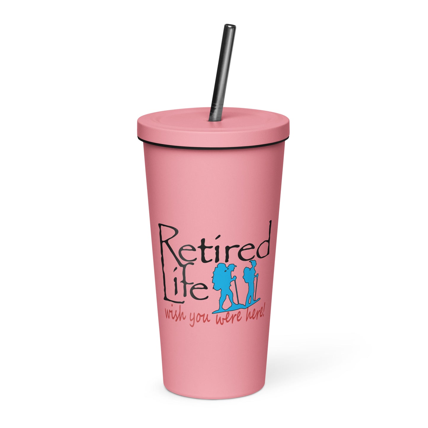 Insulated tumbler with a straw Hiking Couple