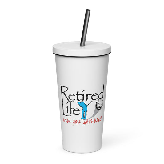 Insulated tumbler with a straw Man Golfer