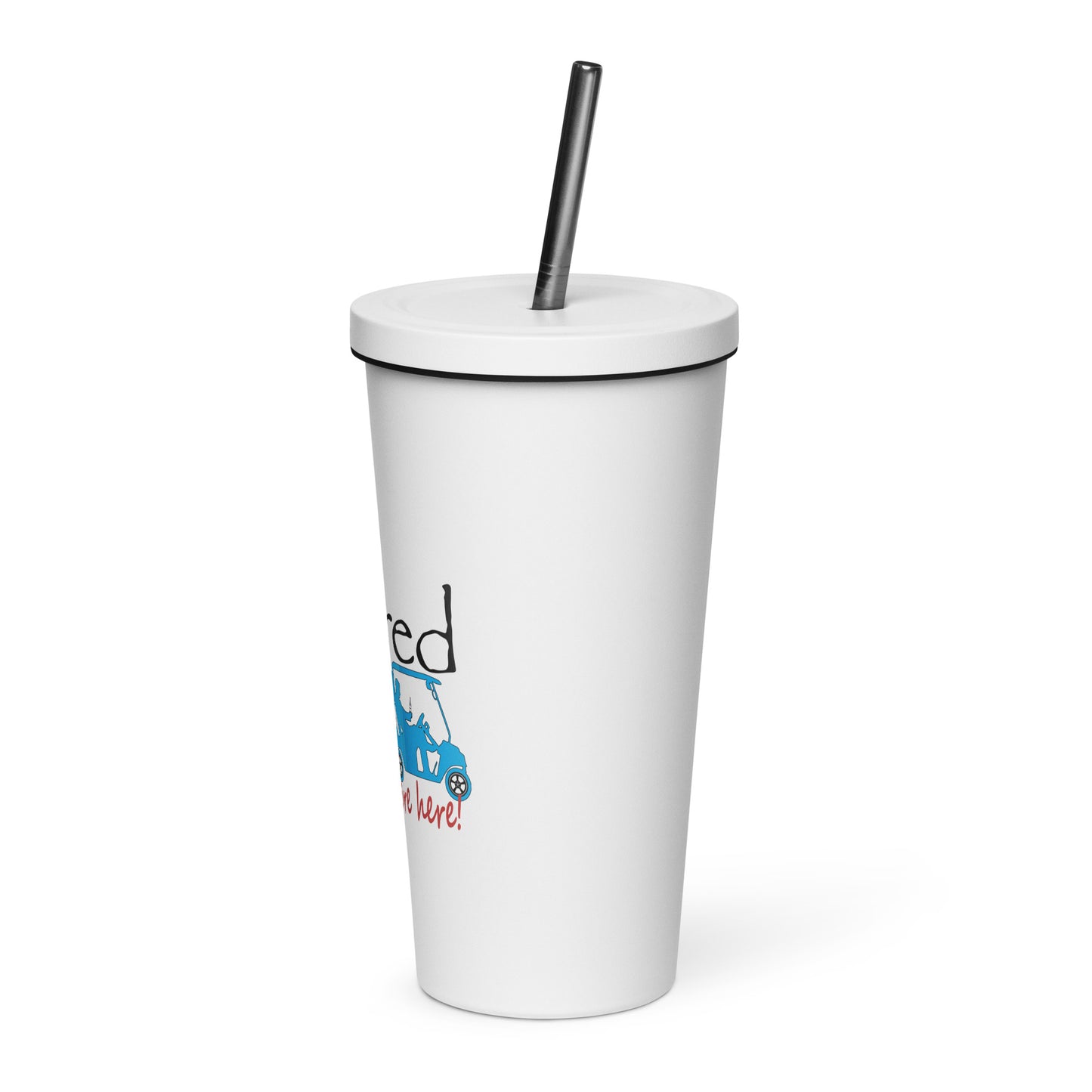 Insulated tumbler with a straw Golf Cart Couple
